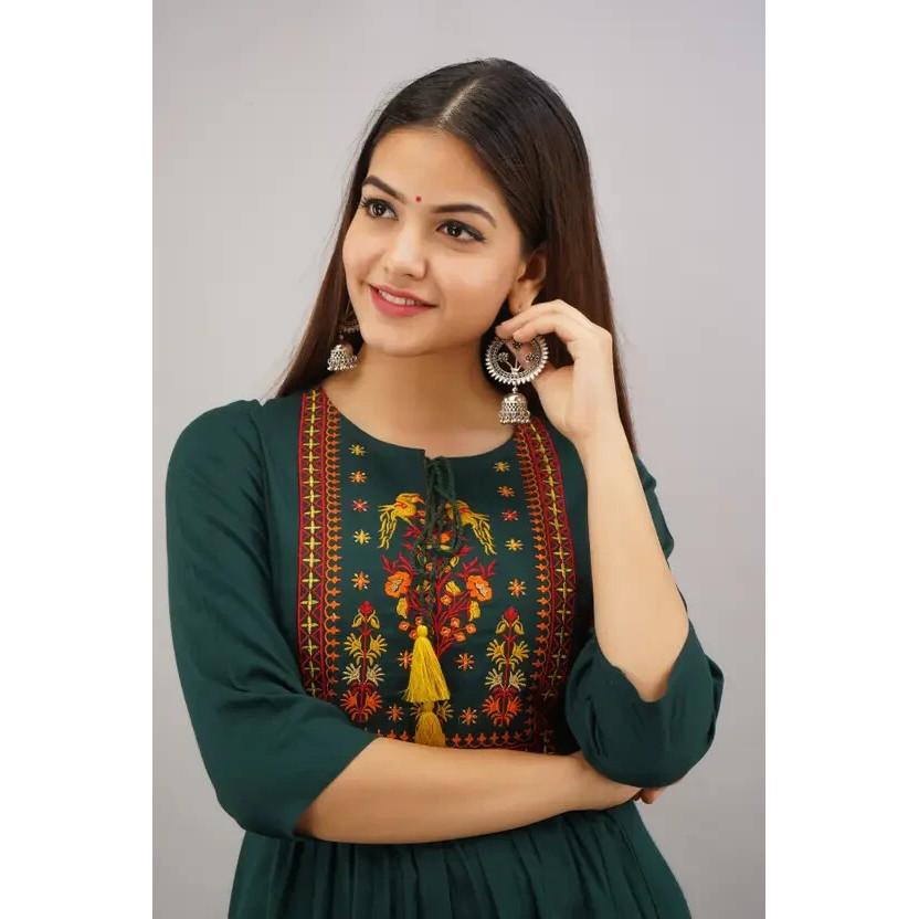 Женская праздничная одежда с вышивкой из вискозы Анаркали Курта индийская пакистанская туника Курти VF-20208