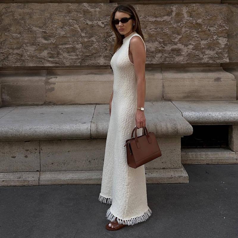Knit Tassel Sleeveless Dress For Women Slim High Waist Casual Streetwear Ladies Knitwear Summer 2023 Holiday Beach Dress
