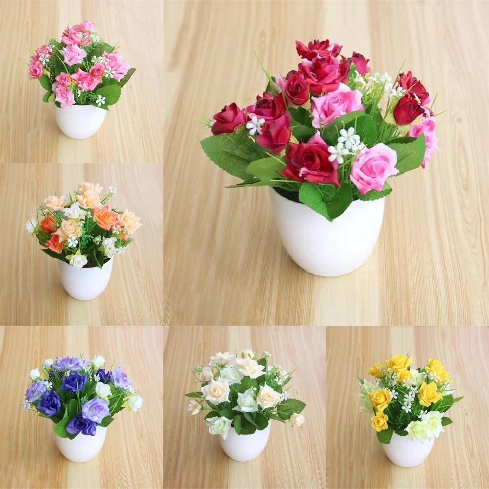 Flower Arrangement Faux Rose Flowers Plastic Garden Artificial Plant Home Indoor Decor