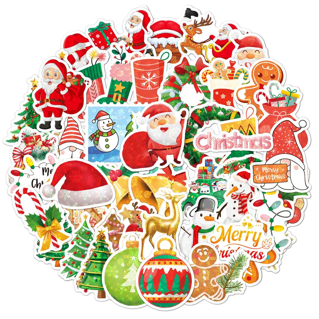 50/100Pcs Christmas Stickers Vinyl Waterproof Holiday Stickers Christmas Stickers for Kids Crafts Bottles Envelopes Gifts