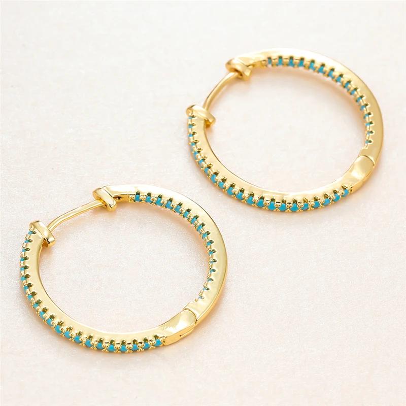 Серьги-кольца с синим цирконием для женщин, классические золотые свадебные украшения, модные свадебные круглые серьги с кристаллами