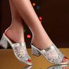 Женские босоножки с блестками и декором из пайеток, босоножки на массивном каблуке из дышащей сетки, модные карнавальные туфли с открытым носком и музыкальный фестиваль
