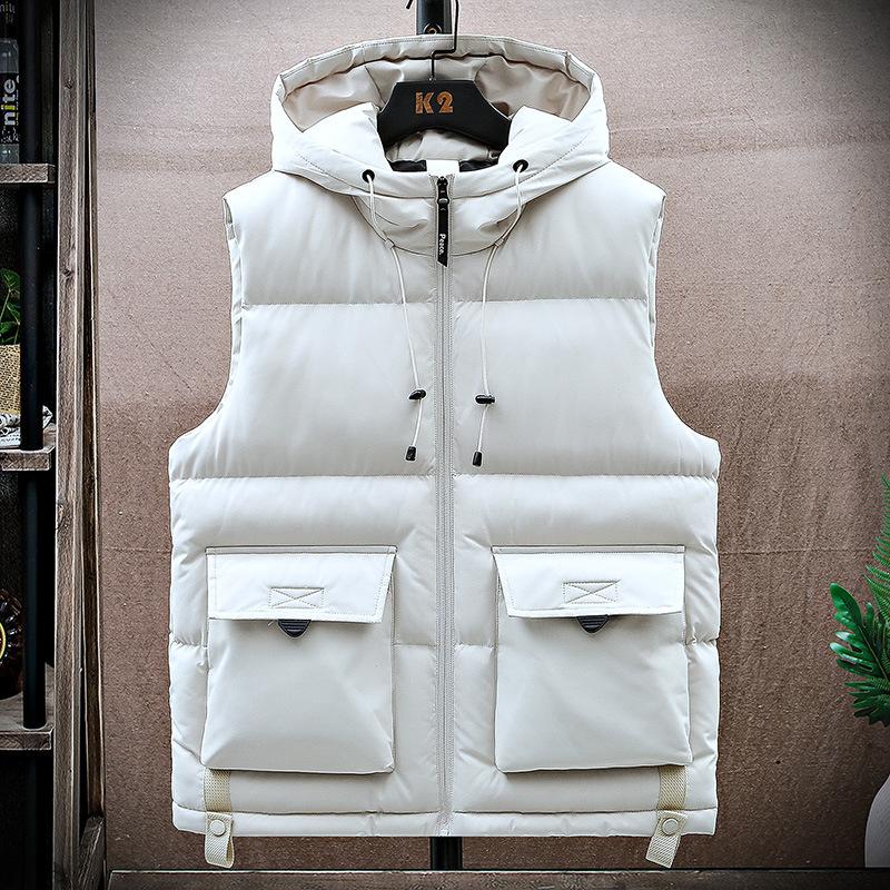 Men S Casual Thick Cotton Padded Vest Workwear Style Solid Color