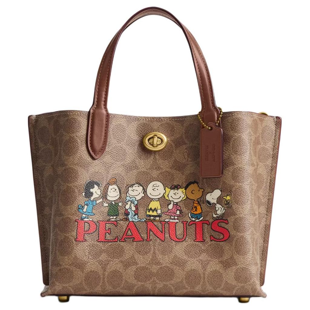 Coach X Peanuts Signature Холщовая сумка-тоут с кожаной отделкой для повседневного использования