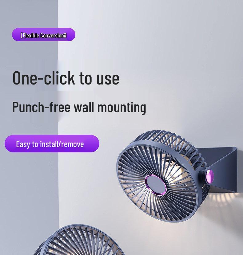Compact Ultra-Quiet Rechargeable Desktop & Wall-Mount Fan for Office, Dorm, and Classroom Cooling