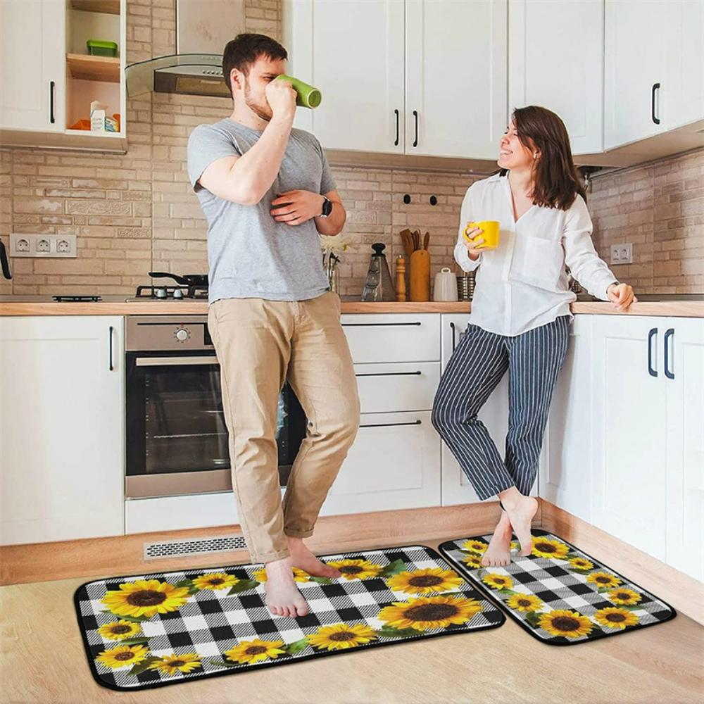 Kitchen Floor Mat Sunflower Honey Wood Grain Laundry Room Washable Mat HOME Decor Hallway Nonslip Rug Bedside Rug Doormat Gift