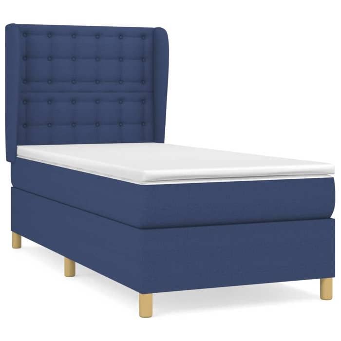 VidaXL Lit à sommier tapissier avec matelas Bleu 90x190 cm Tissu - Modèle 3128811