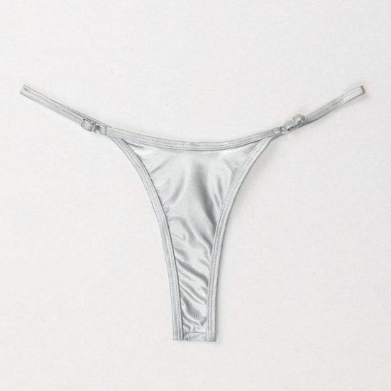 Женские стринги, глянцевые, треугольной формы, однотонные, эластичные, мягкие, средней длины, с регулируемым ремешком