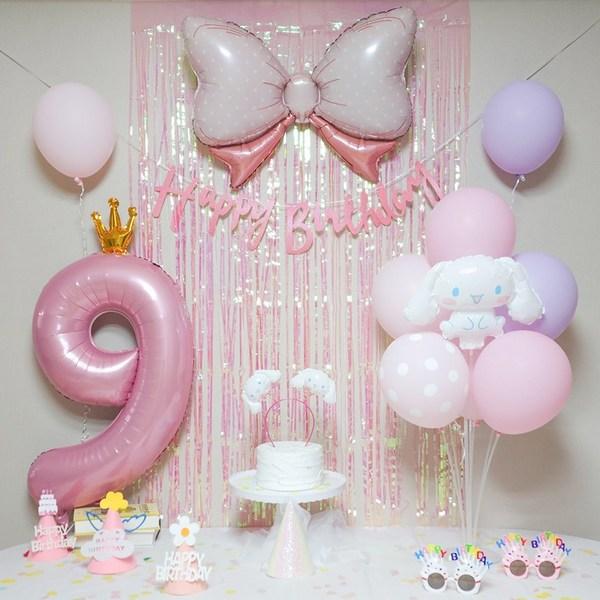 Yeonji Market Cinnamoroll Sanrio Birthday Balloon Party Set, Pink Full Set (pink Number 9)