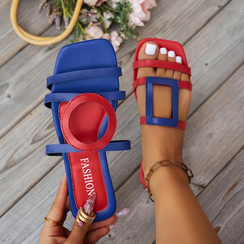 Summer New Color Matching Large Size Slippers, Simple Personality and Casual Flat Bottom Cool Slippers Women's Size 43