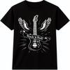 Футболка Rock N Roll Гитара Крылья Винтажная Подарок Любителю Музыки Байкер Ретро Футболка с Логотипом Группы