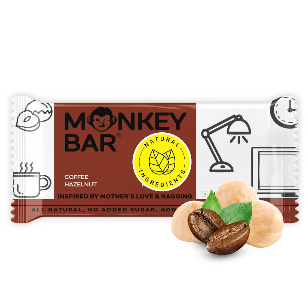 MONKEY BAR - Кофейно-ореховый протеиновый батончик - 8 батончиков по 50 г каждый, 12 г белка, Чистый кофе, Высокобелковый перекус, Без добавления сахара, Всего 6 натуральных ингредиентов