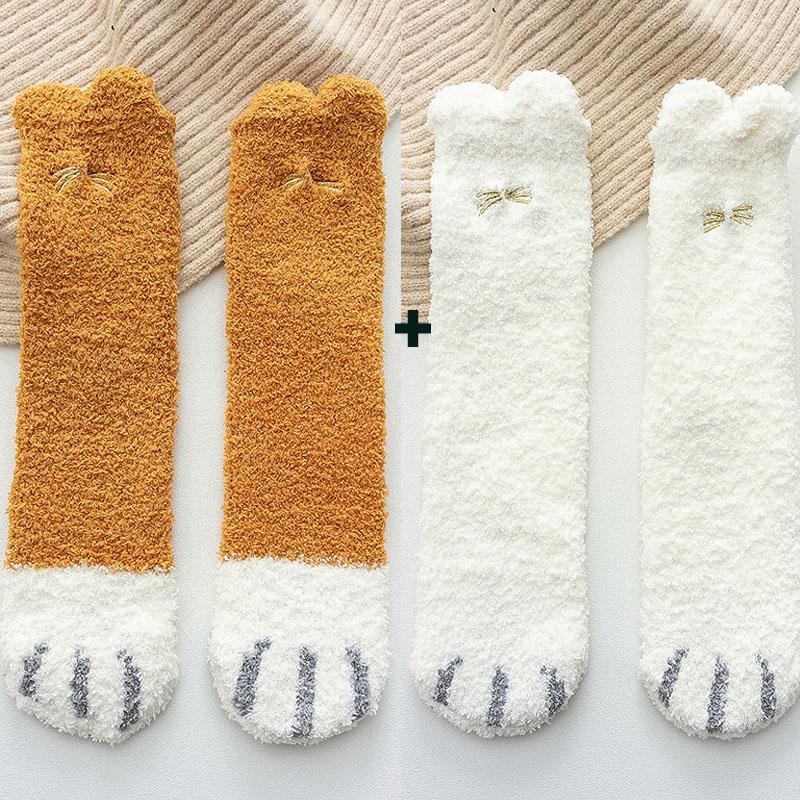 2 пары/лот флисовые тапочки коралловые осенне-зимние носки милые женские носки с принтом кошачьих лапок и животных