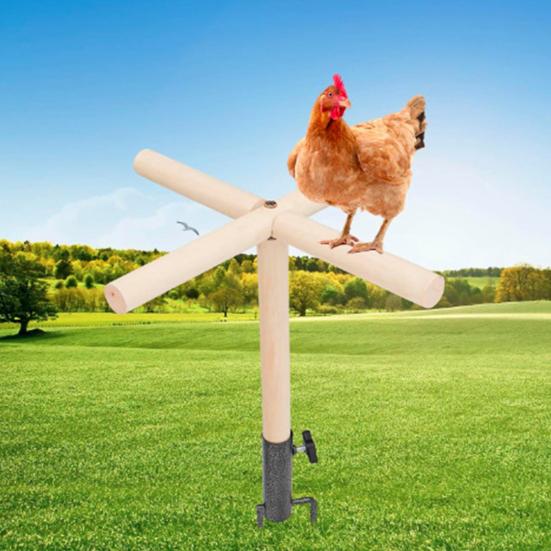 Chicken Perch Toy Wooden Chick Perch Stand with Metal Ground Stake Coop