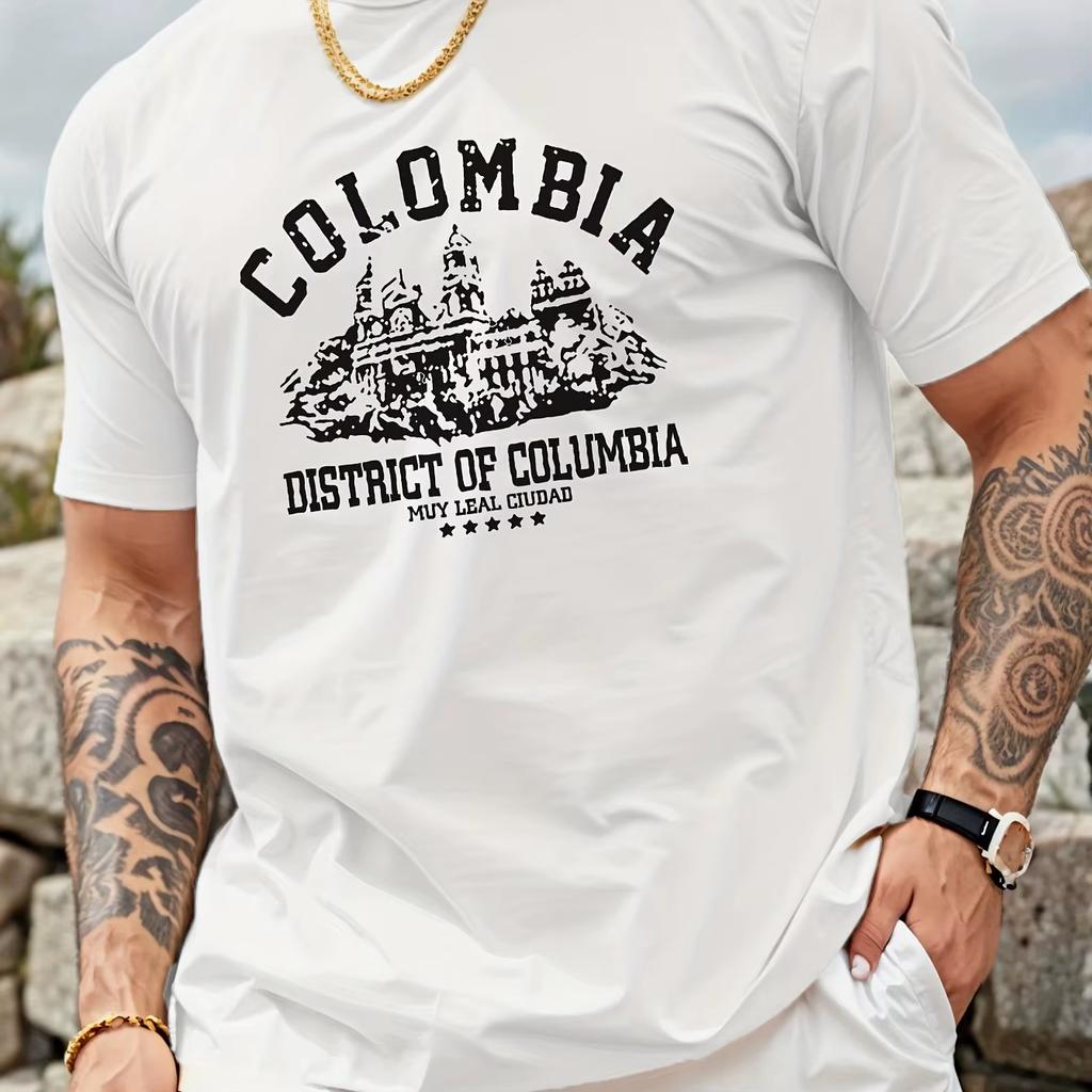 Унисекс Летний Хлопковый Модный Повседневный Свободный Columbia Архитектура С Принтом Букв Хлопковая Футболка