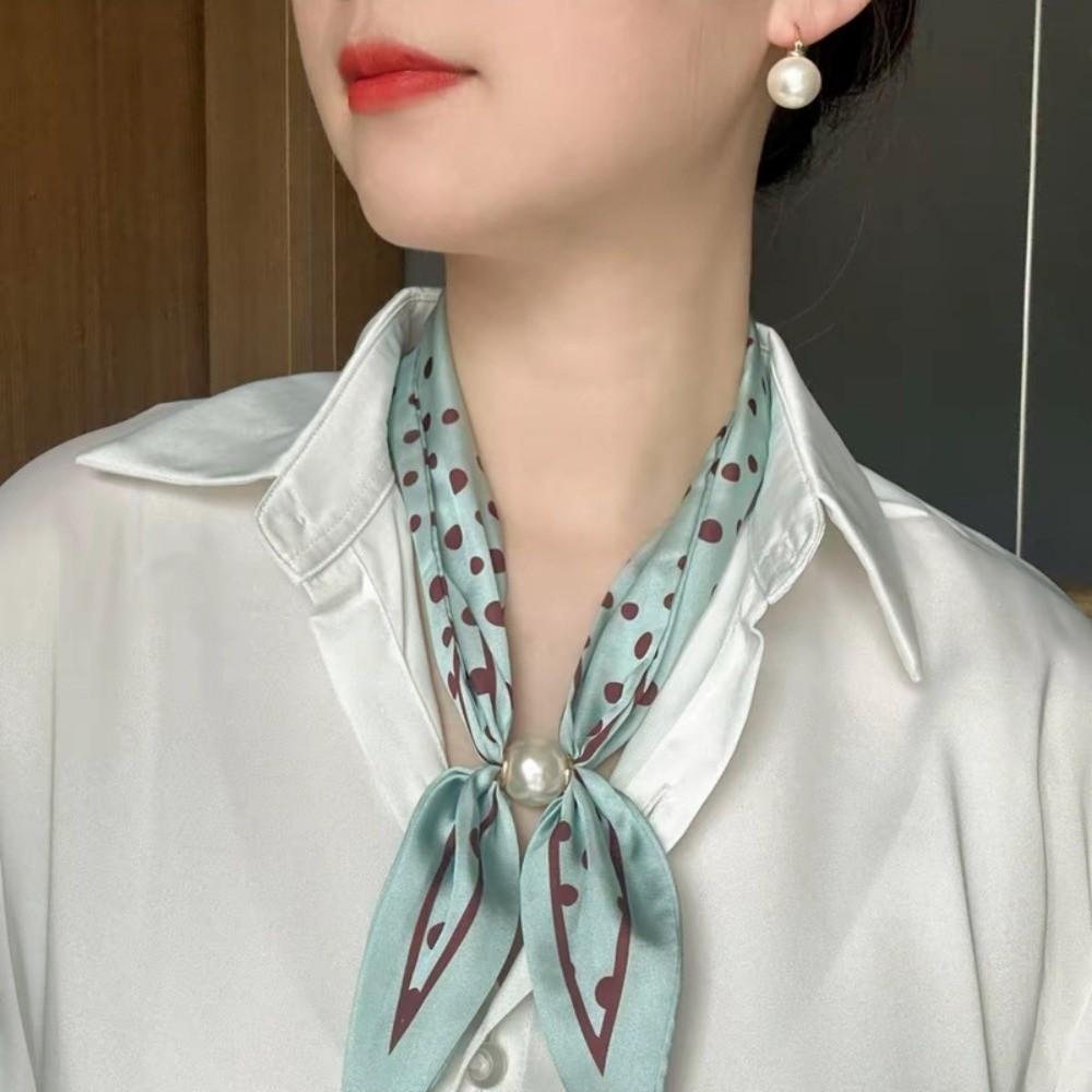 No Tie Silk Scarf Magnetic Pearl Buckle Women Neckerchief Sun Protection Satin Neck Scarf  Summer