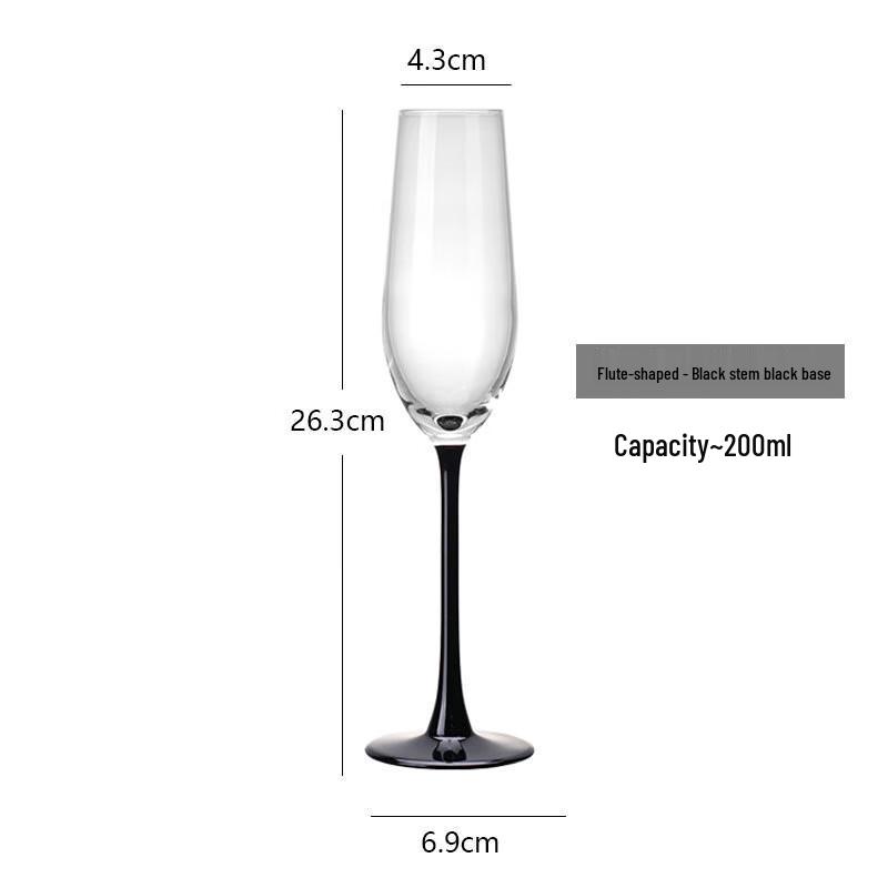 Shangqi 200ML Flute Champagne & Cocktail Glasses, Red Stem Black Base, Set of 2