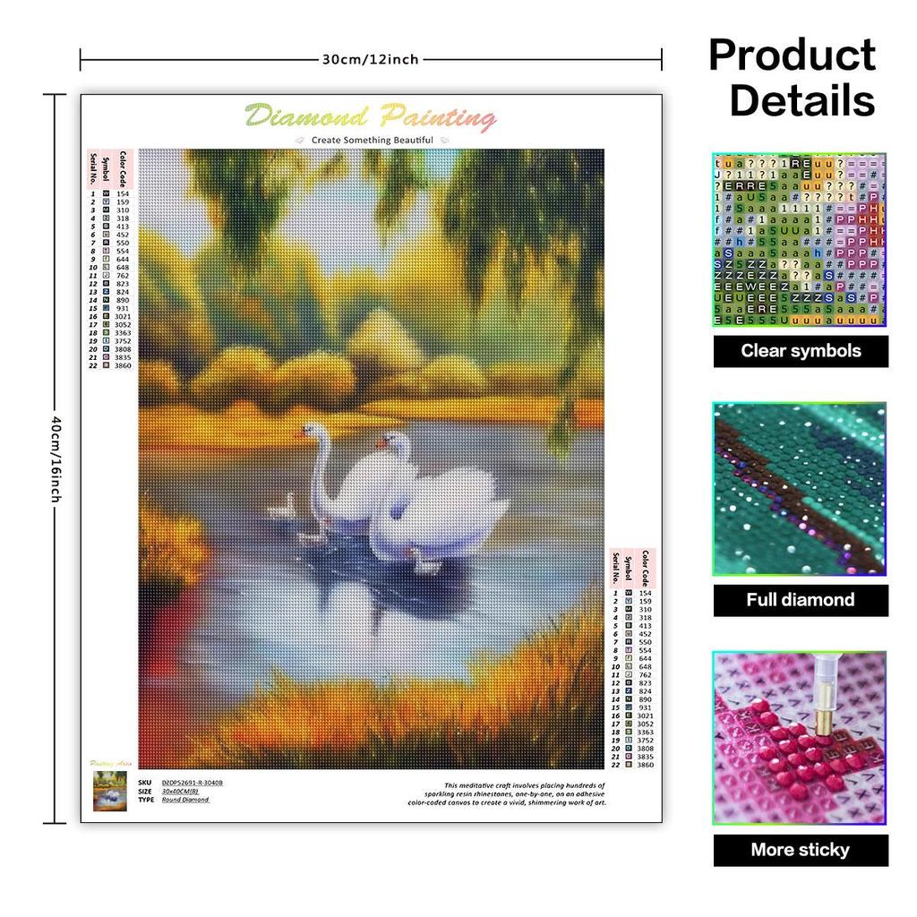 5D алмазная живопись Лебедь, полные круглые фотографии, стразы, мозаика, вышивка крестом, украшение для дома 30x40 см/12x16 дюймов