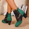 Модные кружевные и сетчатые ботильоны на каблуке с охлаждением, женские больших размеров, модные, с круглым носком, панельные, на молнии сзади, на блочном каблуке, римские сандалии