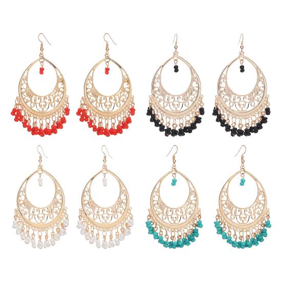 1 пара женских винтажных полых сережек с крючком в этническом стиле, увеличенные серьги из бусин в форме капли воды