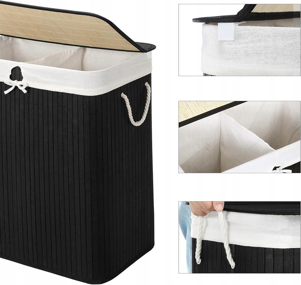 Laundry basket with compartments Black bamboo laundry basket with handle 100L