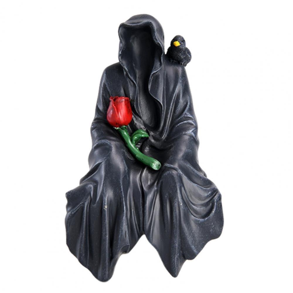 Spooky Halloween Small Ornaments Black Robe Faceless Ghost Grim Reaper Figurine Ornaments Resin Craft Gothic