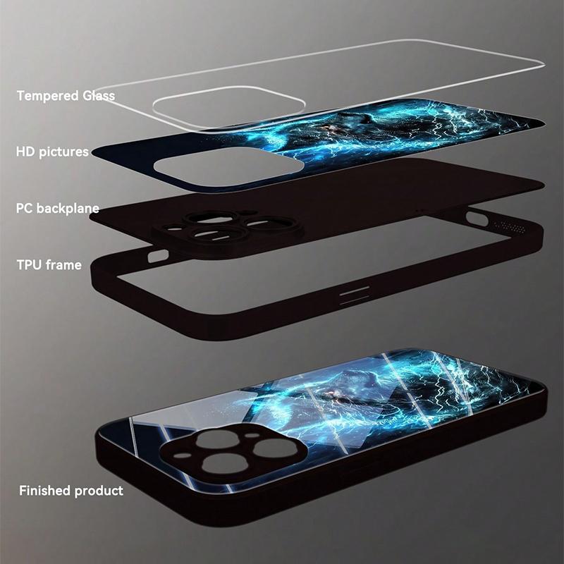 Закаленное стекло с узором синего пламенного волка для iPhone 17 16 15 14 13 12 11 Pro Max 17Air 16E 7 Plus XR XS