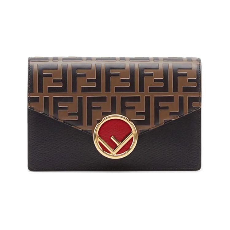 Fendi Gold Logo Monogram FF Embossed Color Block Chain Mini Shoulder Crossbody Bag Wallet Women bags Brown Black Red 8BS006AAIIF13VK