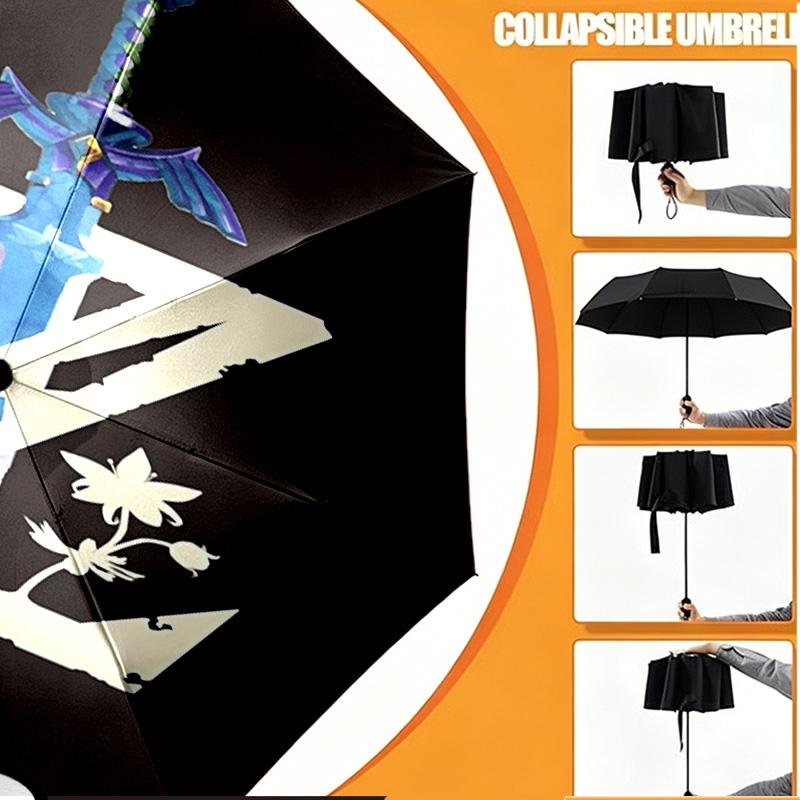 Custom Name Personalized The Legend of Zelda Print Umbrella, Auto Open Close, 8‑Rib Sturdy Frame, Commute Camping Hiking Use, Birthday Gift
