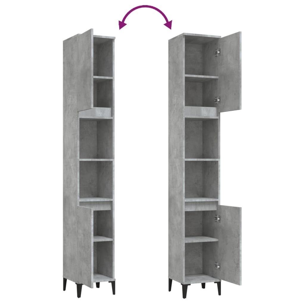 Bathroom Cabinet Concrete Grey 30 x 30 x 190 cm Particleboard