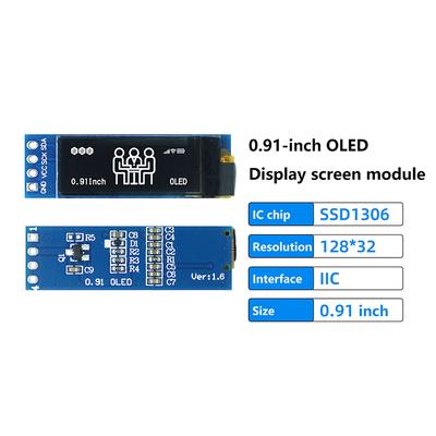 0,91-дюймовый OLED-модуль Белый/Синий/Желтый OLED 128X32 OLED ЖК-светодиодный дисплей 0,91" 4-контактный Монохромный IIC-интерфейс
