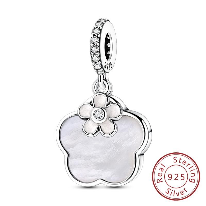 New 925 Silver Charms Beads Pendant Owl Bow Round Simple Zircon Beads for Women Fine Jewelry Making