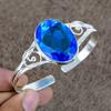 Swiss Blue Topaz Gemstone 925 Sterling Silver Cuff Bangle Adjustable KKG-231