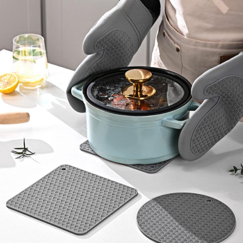 Плотные силиконовые прихватки для духовки, набор, термостойкие, толстые, хлопковые, нескользящие, кухонные прихватки, водонепроницаемые, защищают руки, перчатки