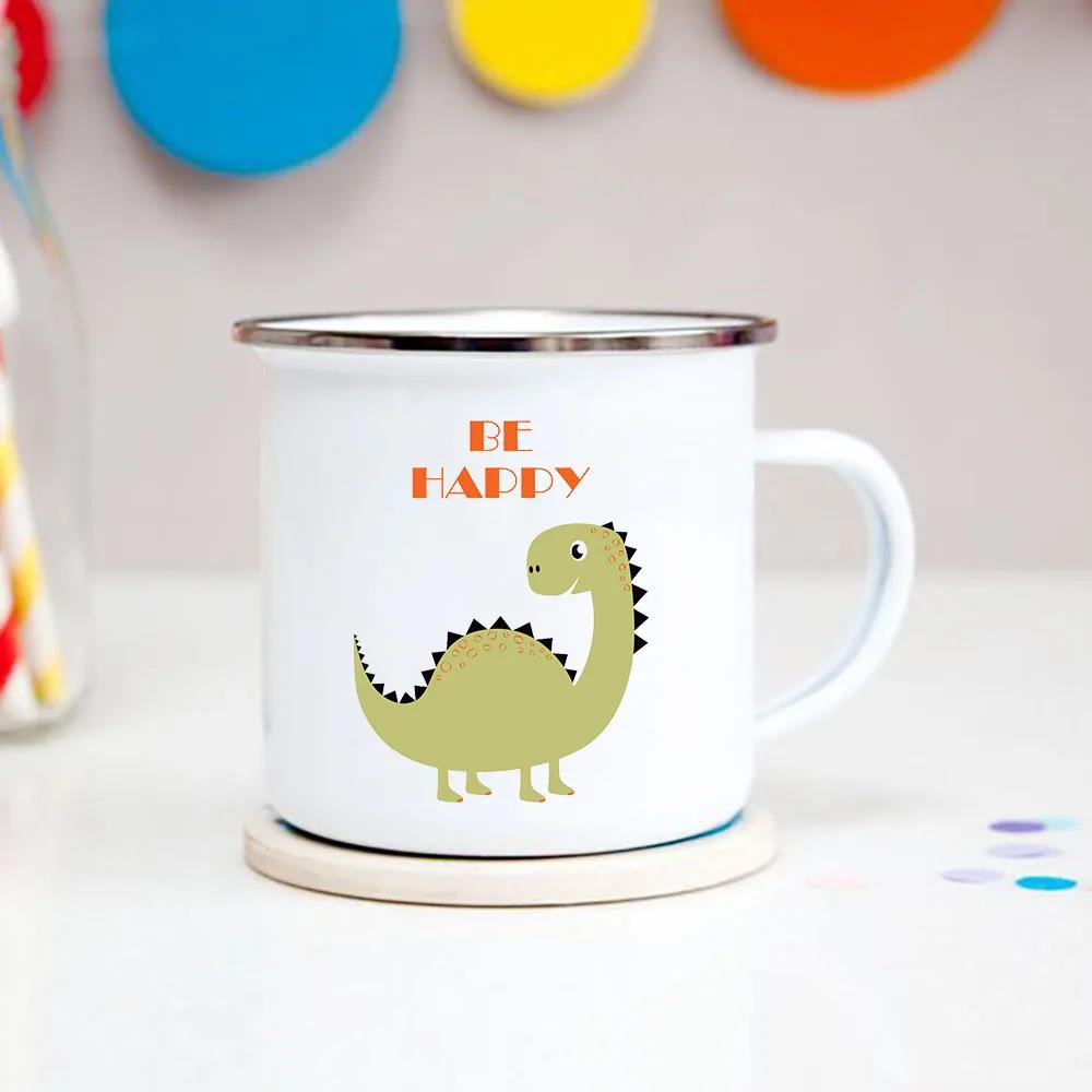 Happy Birthday Boys Girls Enamel Cocoa Mugs Home Party Cartoon Dinosaur Kids Drink Juice Cola Milk Cups Child Baby Birthday Gift