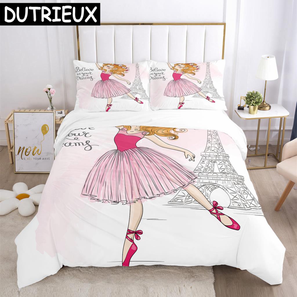 Cartoon Ballet Girl 3D Printed Bedding Set Duvet Covers Pillowcases Comforter Bedding Set Bedclothes Duvet Cover