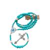 Catholic Blue Turquoise Beads Rosary Chain Necklace with Metal Crucifix Pendant Religious Jewelry Gift for Men and Women