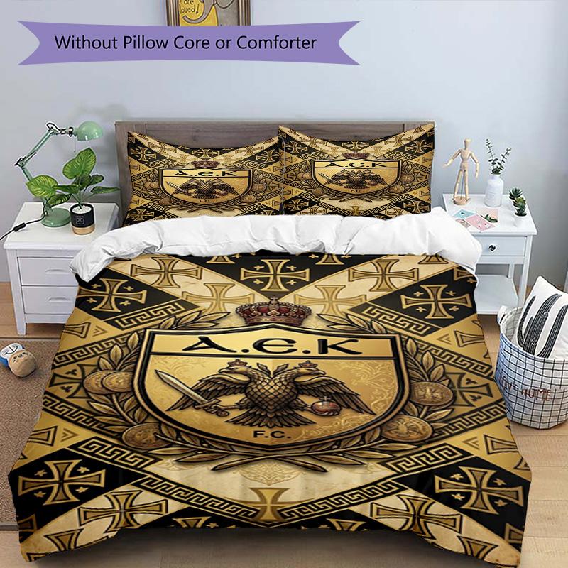 3pcs Duvet Cover Set (1*Duvet Cover + 2*Pillowcase, Without Core), AEK Athens FC Print Bedding Set, Bedroom Decor, All‑Season, Birthday Gift