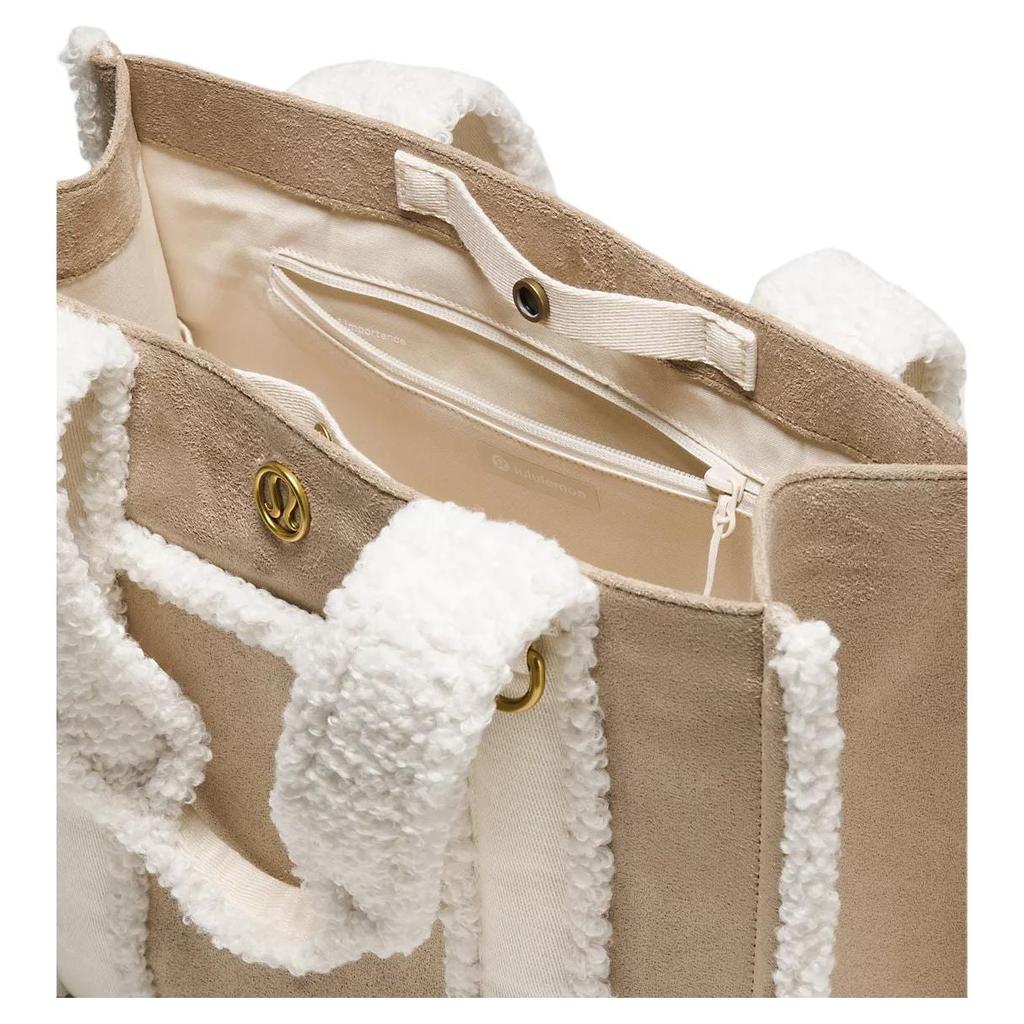 Lululemon Boxy Polyester With Cotton Tote Bag, Shopping Bag, Handbag Unisex Sheer Oak & Light Ivory & Antique Brass LW9FWTS-076305