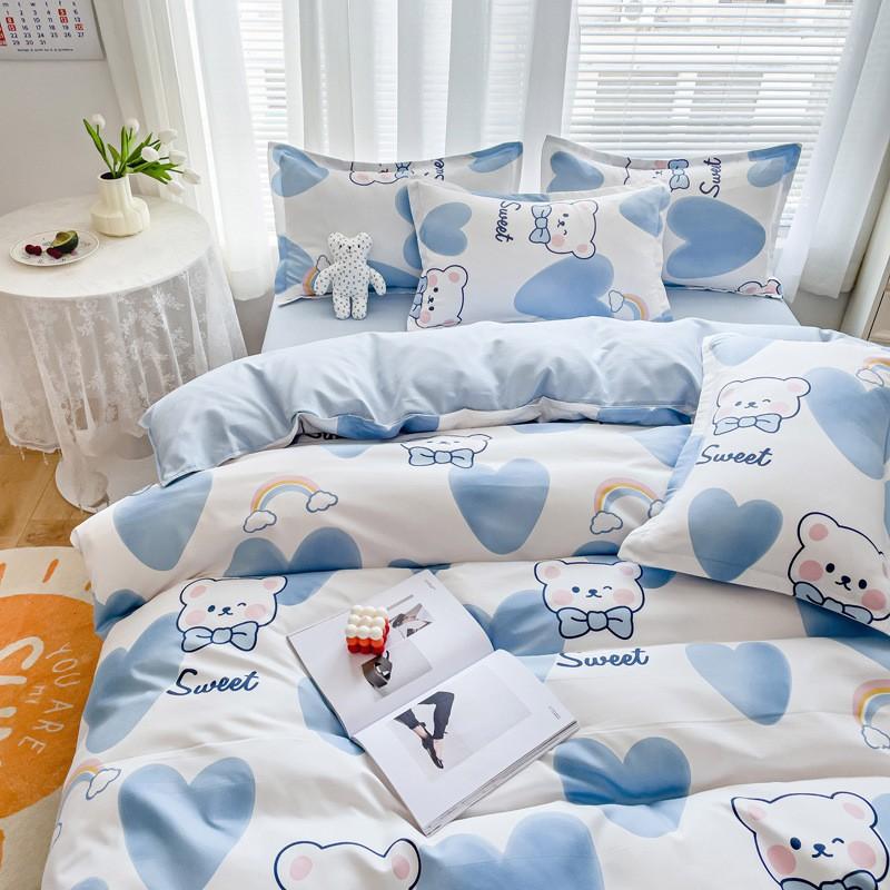 4 Thick Brushed Bed Set Single Dorm Bedding Sheet Pillowcase Quilt Cover Fresh Style