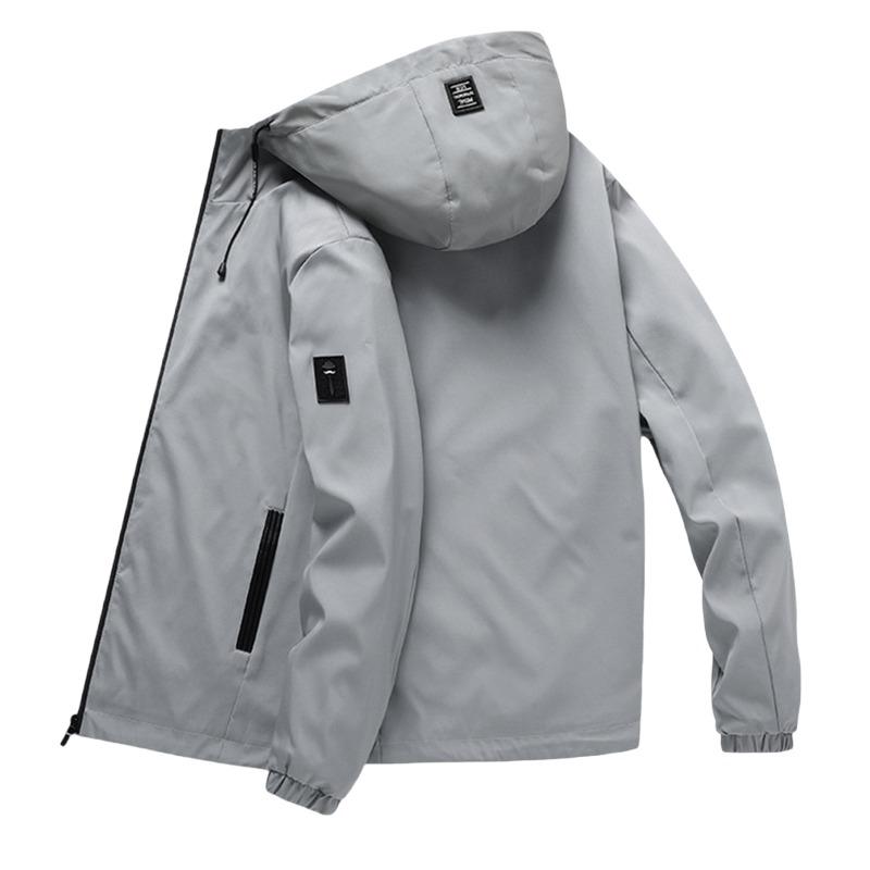 Men S Casual Hooded Jacket Long Sleeve Solid Color Multi Pocket