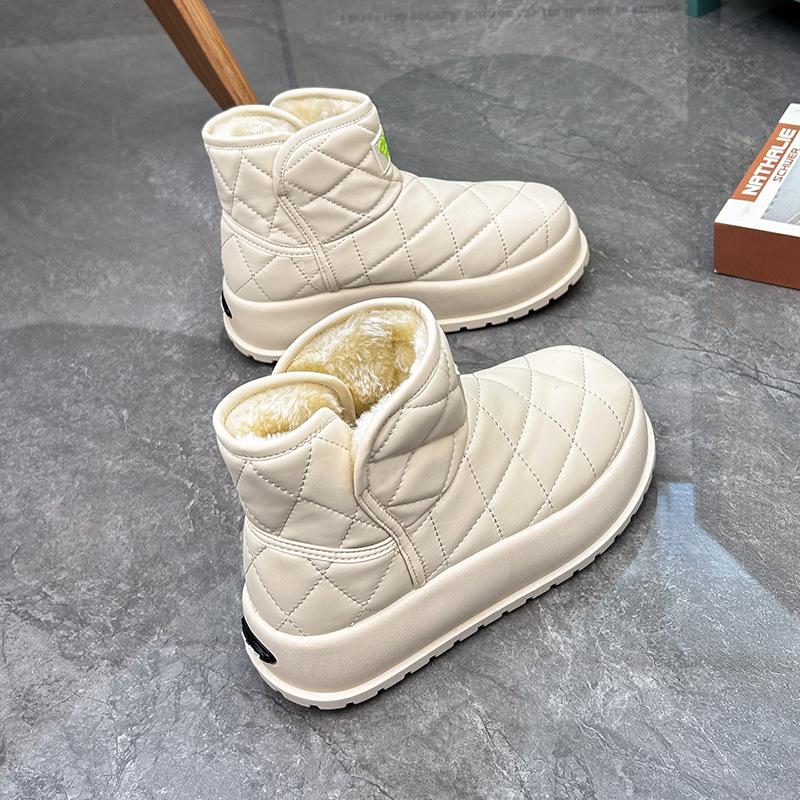 Женские зимние ботинки с круглым носком, теплые, плюшевые, без застежек, на платформе, зимние ботинки для активного отдыха, из искусственной кожи, водонепроницаемые, повседневные, короткие, Botines Mujer