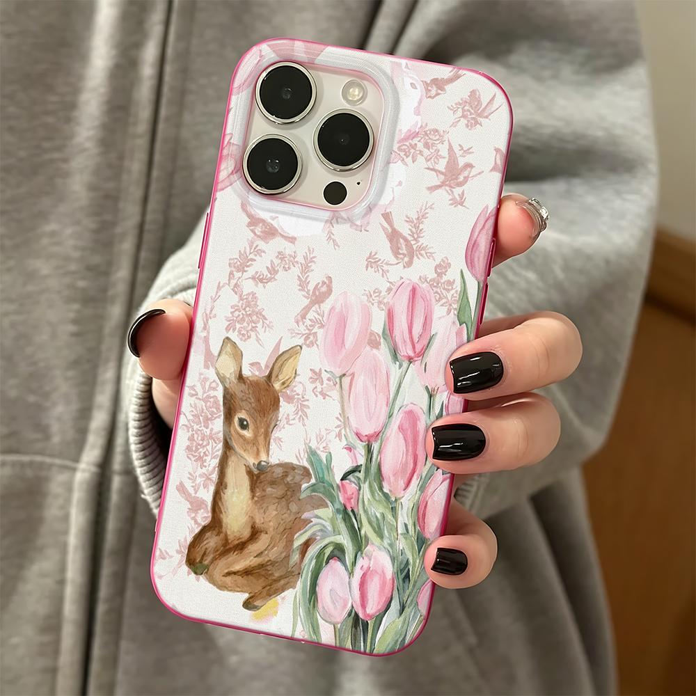 Тонкий силиконовый чехол с рисунком оленя и тюльпана для iPhone 11 17 12 16 Plus 14 15 13 Pro Max Тонкая легкая гибкая крышка