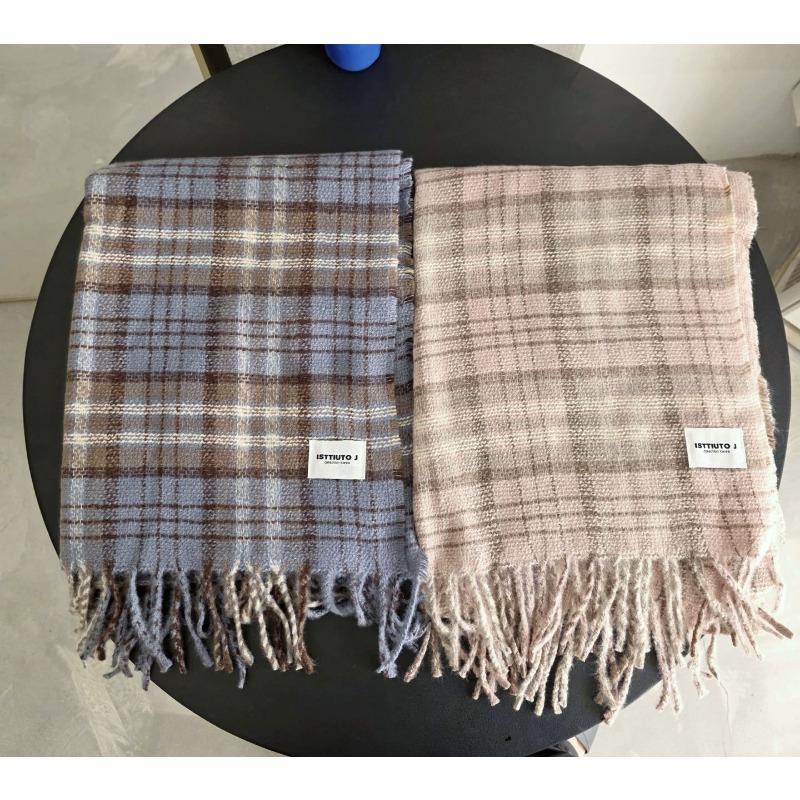 Women S Winter Plaid Scarf Faux Cashmere Warm Tassel Shawl Couple Style