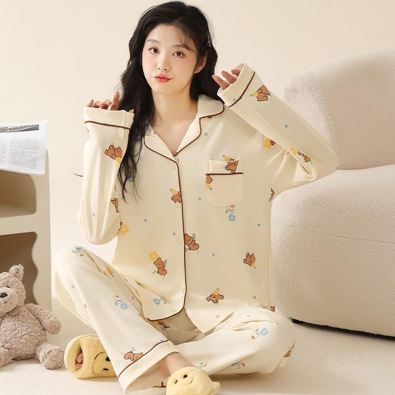 Women's Cardigan Long-sleeved Long Pants Cotton Pajamas Homewear   New Women's Cute Cartoon Comfortable Suit Can Be Worn Outside