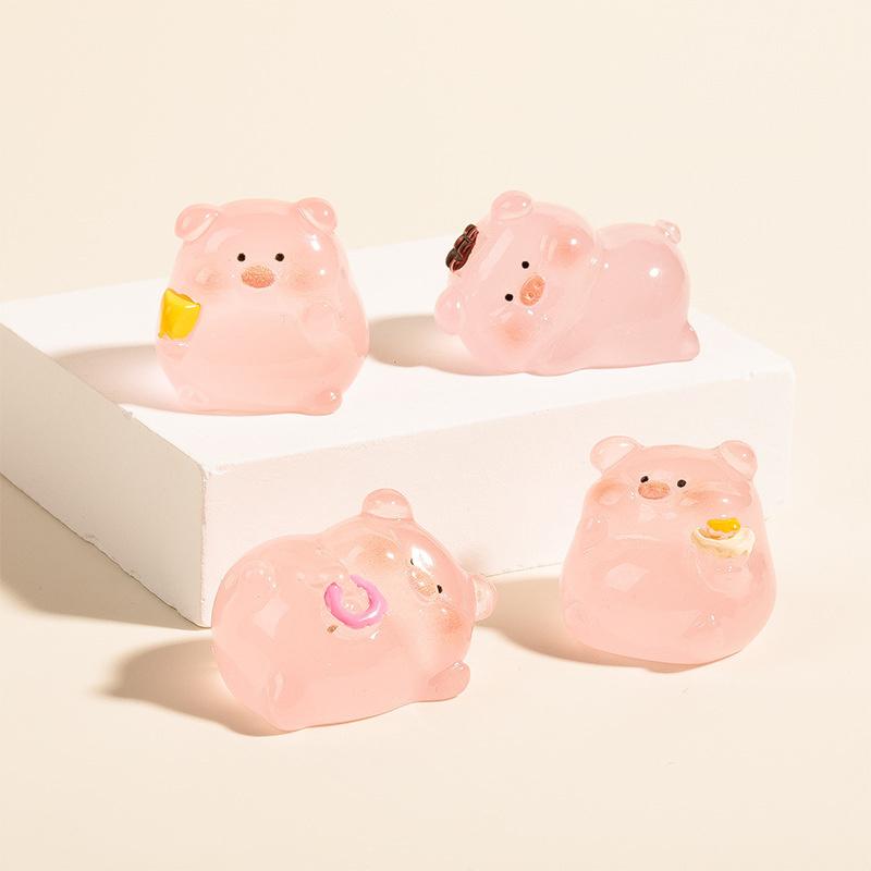 Luminous Cartoon Little Pink Pig Diy Accessories Cream Glue Keychain Car Small Ornaments