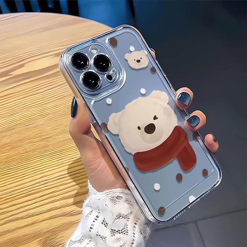 Cute scarf bear iPhone11Promax mobile phone case, transparent and suitable for Apple 11promax space case 11.