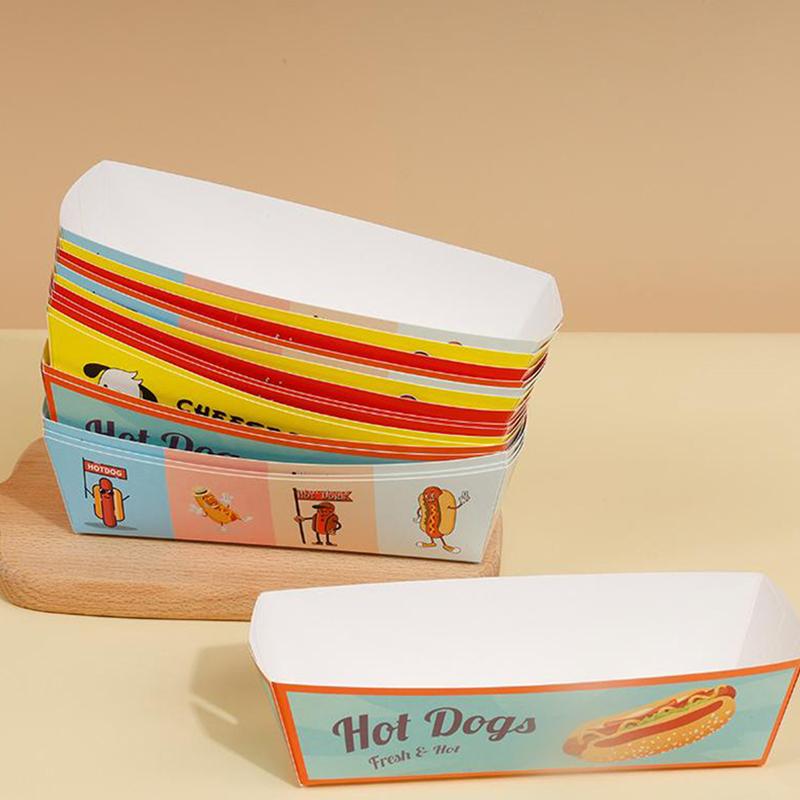 100 шт. Коробка для упаковки хот-догов без складывания Бумажная Одноразовая Посуда для вечеринок Поднос для подачи еды Для кейтеринга Упаковочные коробки