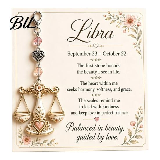 Zodiac Sign Pendant 12 Keychain with Keepsake Card, Star Backpack Pendant, Handbag Purse Charm, Inspirational Gift for Men Women Card