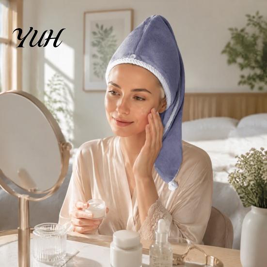 Quick Dry Towel for Home Reversible Hair Wrap, Microfiber Turban with Button, Dry, Thickened Drying Hat Absorbent Anti-frizz Women Long Thick Curly No